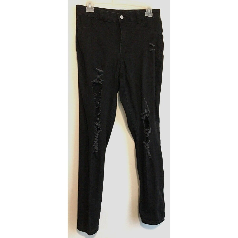 Shein Black Ripped Distressed Stretch Denim Jeans Women Size Large (W31, L32)